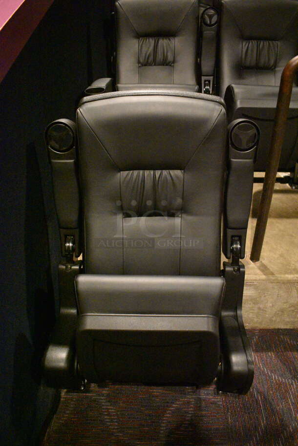 ALL ONE MONEY! Lot of Two Rows of 5 BRAND NEW Black Leather Style Cinema / Movie Theater Seats! (Total of 10 Seats) One Seat: 28x28x40. BUYER MUST REMOVE - Image 2 of 3