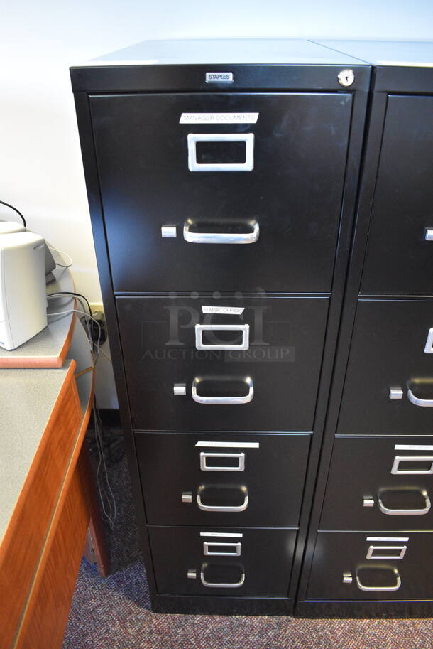 Staples Black Metal 4 Drawer Filing Cabinet. 15x27x52 - Image 1 of 7