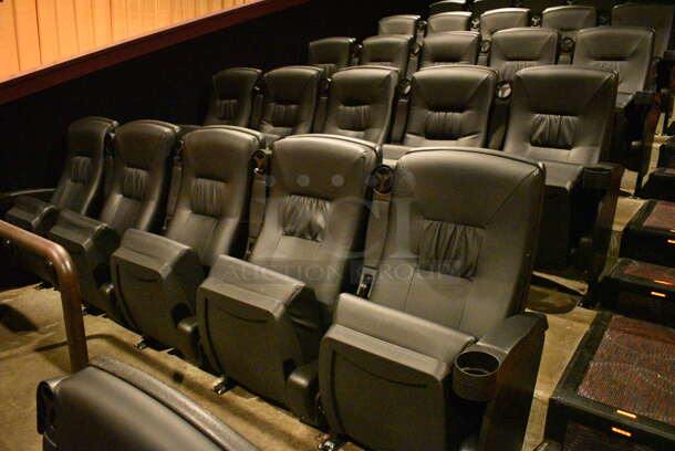 ALL ONE MONEY! Lot of Two Rows of 2 and One Rows of 7 BRAND NEW Black Leather Style Cinema / Movie Theater Seats! (Total of 11 Seats) One Seat: 28x28x40. BUYER MUST REMOVE - Image 2 of 2