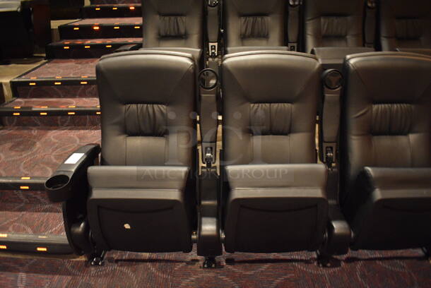 ALL ONE MONEY! Lot of Two Rows of 4 BRAND NEW Black Leather Style Cinema / Movie Theater Seats! (Total of 8 Seats) One Seat: 28x28x40. BUYER MUST REMOVE - Image 2 of 4