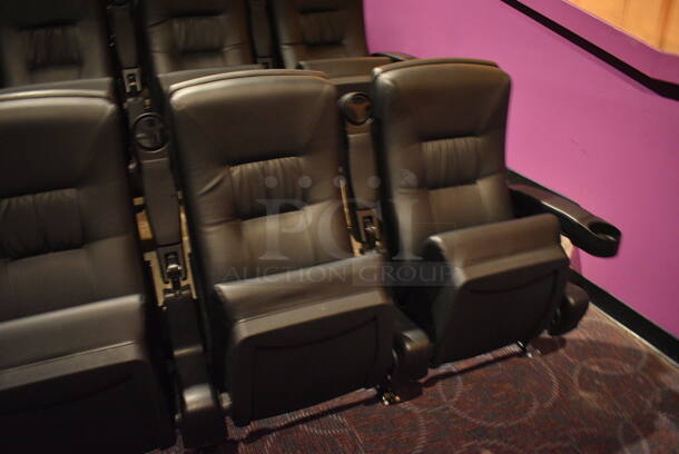 ALL ONE MONEY! Lot of Two Rows of 4 BRAND NEW Black Leather Style Cinema / Movie Theater Seats! (Total of 8 Seats) One Seat: 28x28x40. BUYER MUST REMOVE - Image 3 of 4