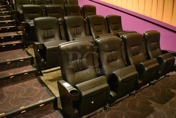 ALL ONE MONEY! Lot of Two Rows of 4 BRAND NEW Black Leather Style Cinema / Movie Theater Seats! (Total of 8 Seats) One Seat: 28x28x40. BUYER MUST REMOVE - Image 4 of 4