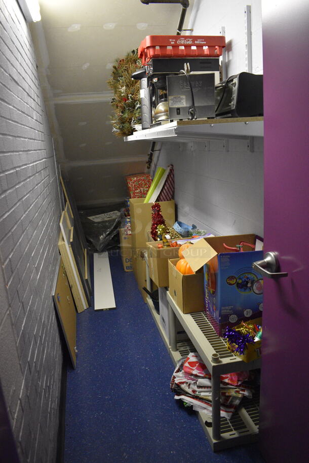 ALL ONE MONEY! ROOM LOT of Various Items Including Bunn Coffee Machine, Server Warmer and Decorations! BUYER MUST REMOVE - Image 1 of 5