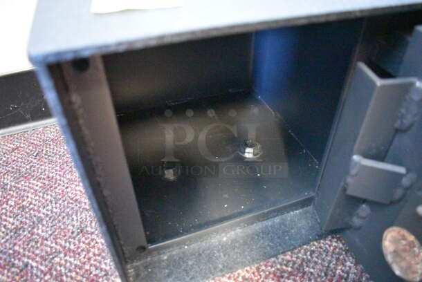 Gardall Gray Metal Single Compartment Safe. Currently Locked. 11.5x13x10. BUYER MUST REMOVE - Bolted To The Floor.  - Image 4 of 6