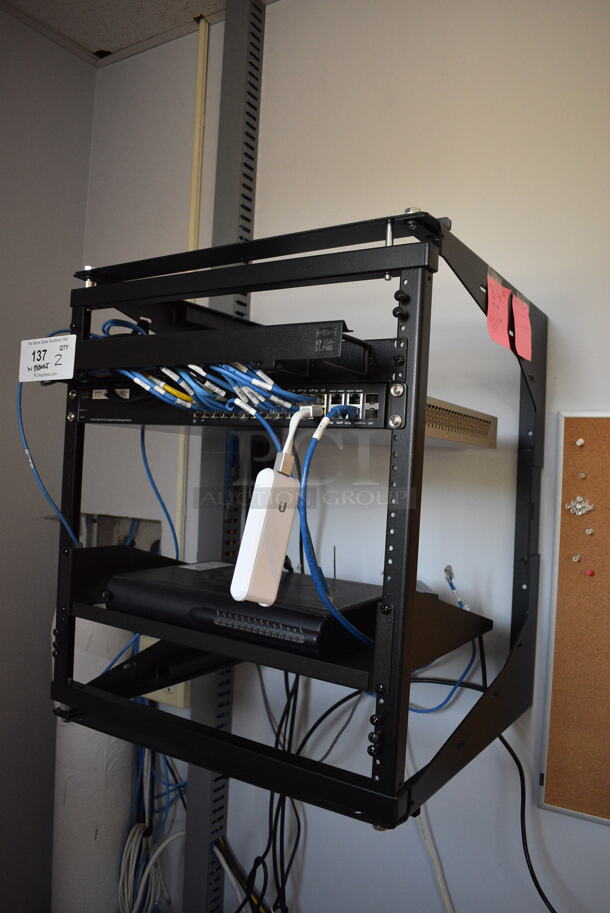 ALL ONE MONEY! Lot of Cisco SG300 28 Port Gigabit Managed Switch and Unit In Black Wall Mount Display. 20x18x24. BUYER MUST REMOVE - Image 2 of 4