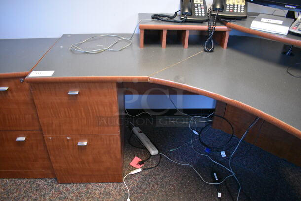 Wood Pattern Desk w/ 2 Drawers. Does Not Come w/ Contents. 67x67x35 - Image 2 of 5