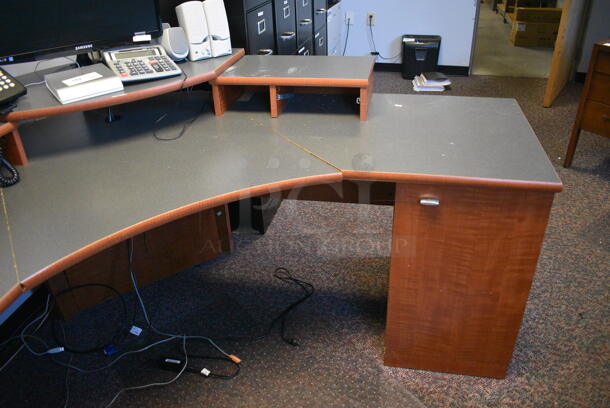 Wood Pattern Desk w/ 2 Drawers. Does Not Come w/ Contents. 67x67x35 - Image 3 of 5