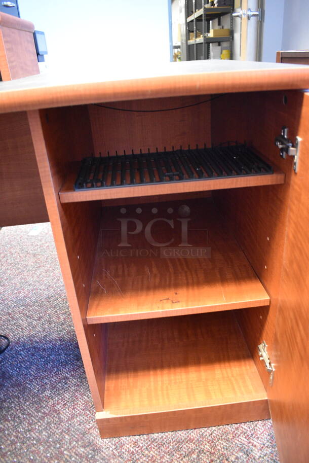 Wood Pattern Desk w/ 2 Drawers. Does Not Come w/ Contents. 67x67x35 - Image 5 of 5