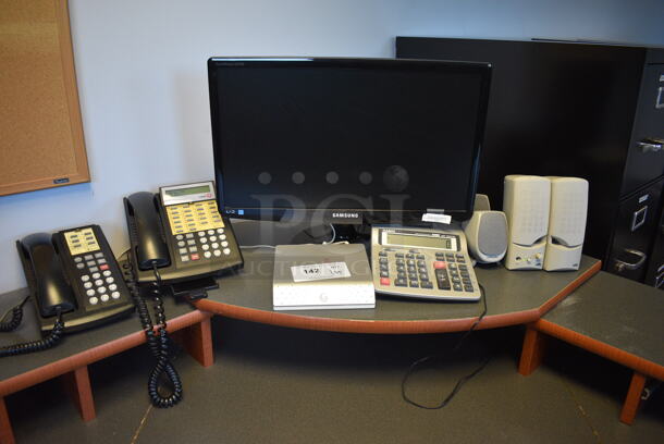 ALL ONE MONEY! Lot of Various Items Including Samsung Computer Monitor, Calculator, Speakers, 2 Phones! - Image 1 of 5