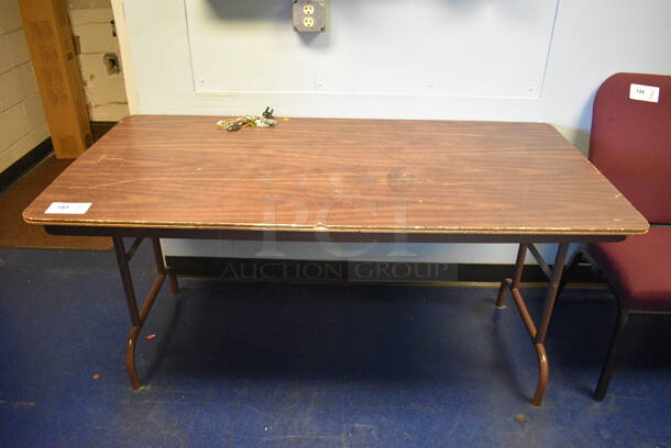 Wood Pattern Collapsible Table. 60x30x29 - Image 1 of 2