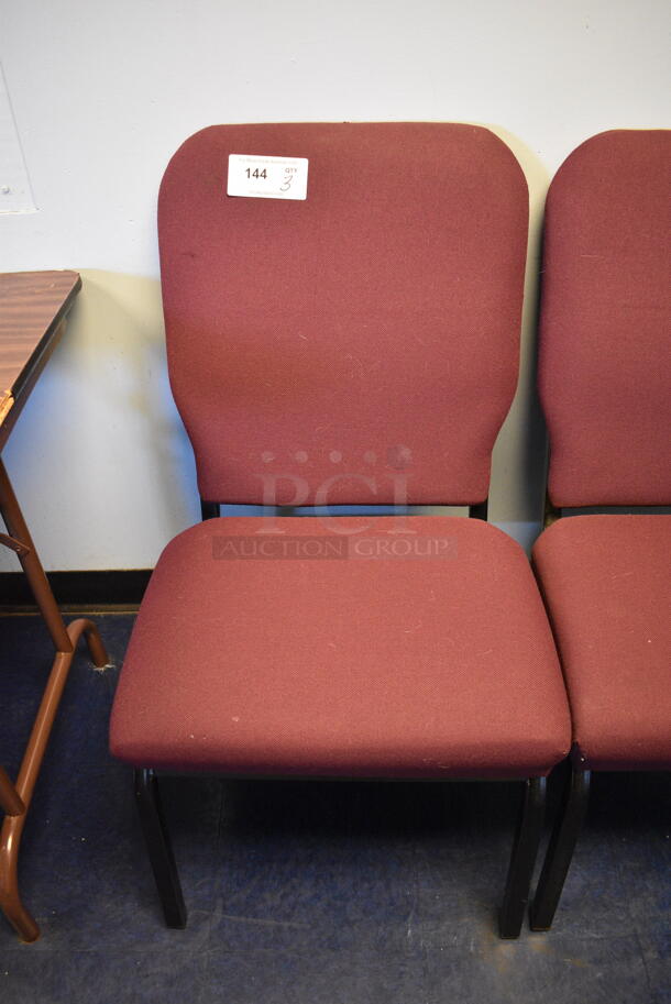 3 Maroon Chairs on Metal Legs. 21x18x36. 3 Times Your Bid! - Image 2 of 3