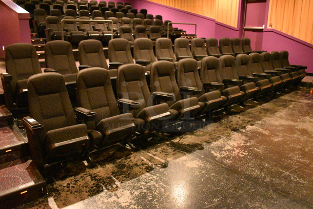 ALL ONE MONEY! Lot of One Row of 12 Gray Cinema / Movie Theater Seats! One Seat: 26x28x38. BUYER MUST REMOVE - Image 1 of 2