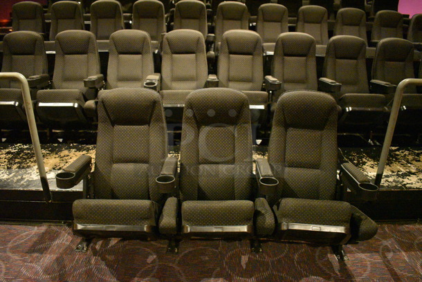ALL ONE MONEY! Lot of One Row of 3 and One Row of 10 Gray Cinema / Movie Theater Seats! (Total of 13 Seats) One Seat: 26x28x38. BUYER MUST REMOVE