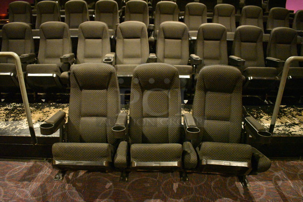 ALL ONE MONEY! Lot of One Row of 3 and One Row of 10 Gray Cinema / Movie Theater Seats! (Total of 13 Seats) One Seat: 26x28x38. BUYER MUST REMOVE - Image 1 of 2