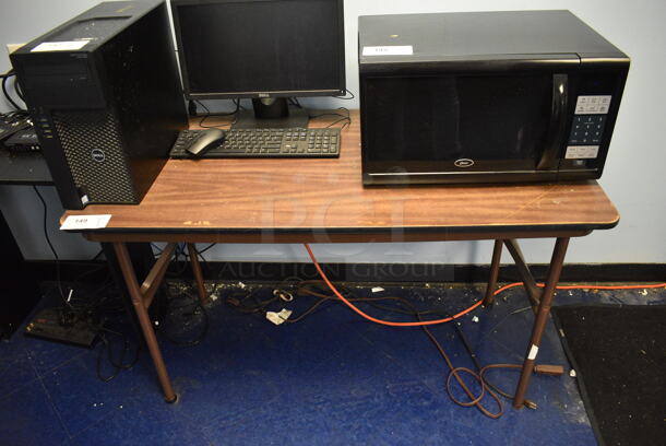 Wood Pattern Collapsible Table on Metal Legs. 48x24x29 - Image 1 of 2