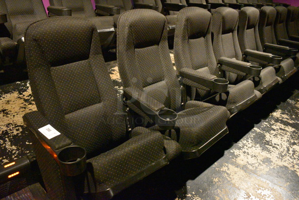 ALL ONE MONEY! Lot of One Row of 11 Gray Cinema / Movie Theater Seats! One Seat: 26x28x38. BUYER MUST REMOVE - Image 2 of 2