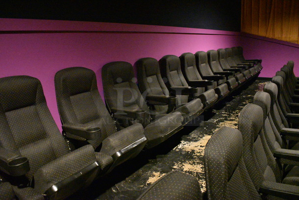ALL ONE MONEY! Lot of One Row of 14 Gray Cinema / Movie Theater Seats! One Seat: 26x28x38. BUYER MUST REMOVE - Image 2 of 2