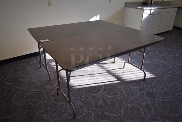 2 Wood Pattern Collapsible Tables on Metal Legs. 60x30x29. 2 Times Your Bid!