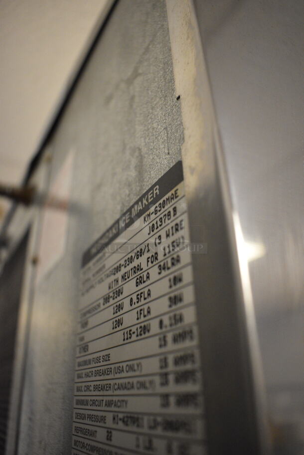 BEAUTIFUL! Hoshizaki Model KM-630MAE Stainless Steel Commercial Air Cooled Ice Machine Head on Metal Commercial Ice Bin. 208-230 Volts, 1 Phase. 35x44x85. BUYER MUST REMOVE. Tested and Working! - Image 7 of 7