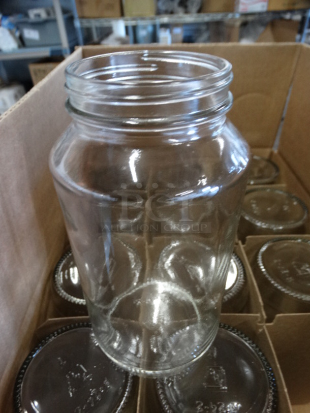 24 BRAND NEW IN BOX! Glass 24 oz Jars. 3.5x3.5x6.5. 24 Times Your Bid!