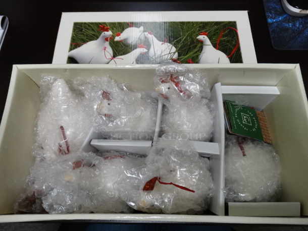 BRAND NEW IN BOX! Lot of 6 Les Poules Ceramic White Colored Chicken Ornaments By Catherine Hunter. Includes 5x3x3 - Image 2 of 12