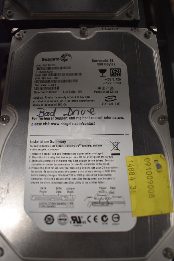 5 Hard Drives; Seagate 40gb, Seagate 500gb, Western Digital 40gb, Western Digital 500gb, and Western Digital 80gb. 4x5.5x1. 5x Your Bid - Image 5 of 8