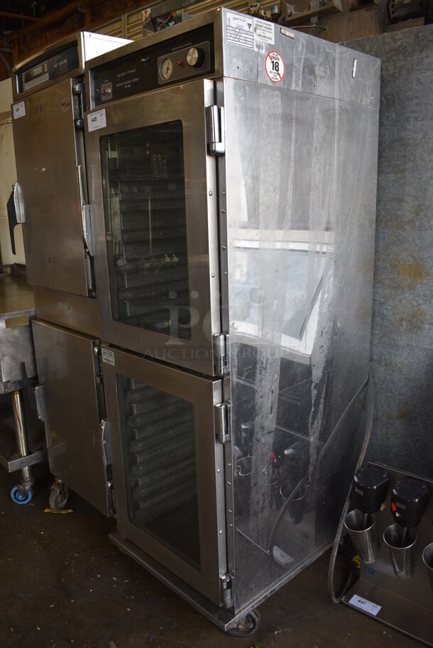NICE! Henny Penny Model HC-900 Stainless Steel Commercial 2 Half Size View Through Door Warming Cabinet on Commercial Casters. 120 Volts, 1 Phase. 24.5x31.5x71.5. Cannot Test Due To Plug Style - Image 3 of 7