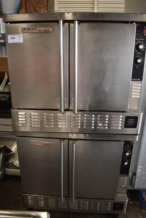 2 AWESOME! Blodgett Zephaire Stainless Steel Commercial Full Size Convection Ovens w/ Solid Doors, Metal Oven Racks and Thermostatic Controls on Commercial Casters. 38x40x68. 2 Times Your Bid!