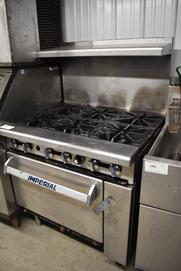 WOW! Imperial Stainless Steel Commercial Gas Powered 6 Burner Range w/ Lower Oven and Stainless Steel Overshelf. 36x32x57 - Image 3 of 6