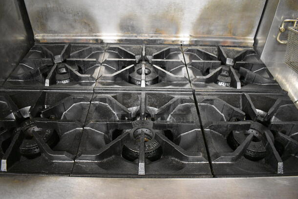 WOW! Imperial Stainless Steel Commercial Gas Powered 6 Burner Range w/ Lower Oven and Stainless Steel Overshelf. 36x32x57 - Image 4 of 6