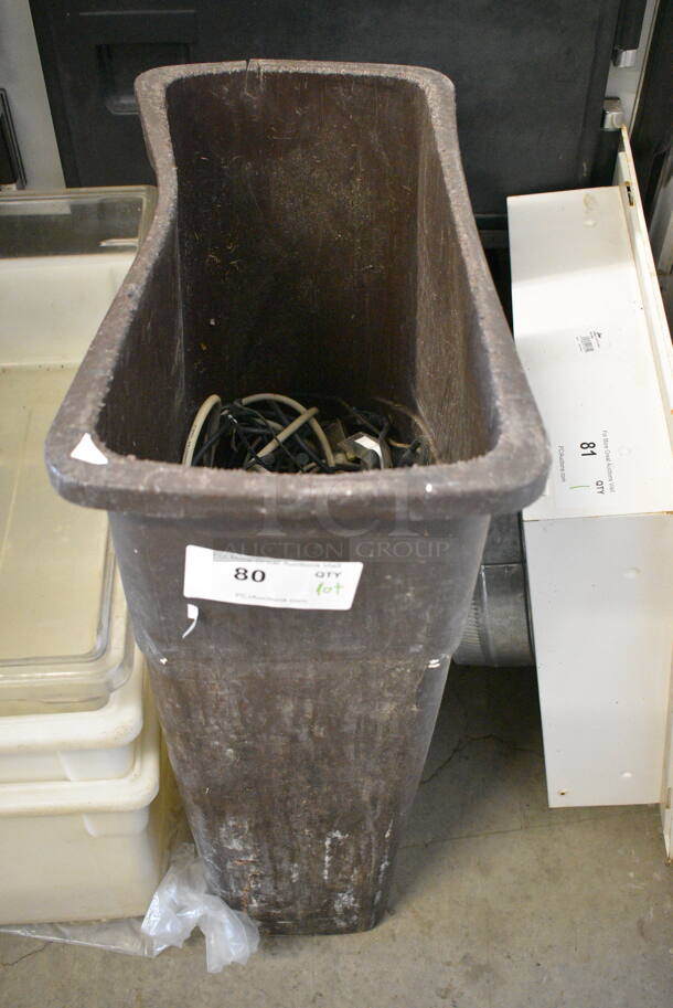 ALL ONE MONEY! Brown Poly Trash Can w/Various Wires and Cables. 20x11x30