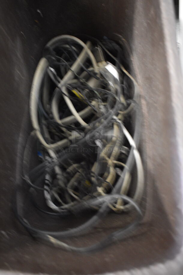 ALL ONE MONEY! Brown Poly Trash Can w/Various Wires and Cables. 20x11x30 - Image 2 of 4