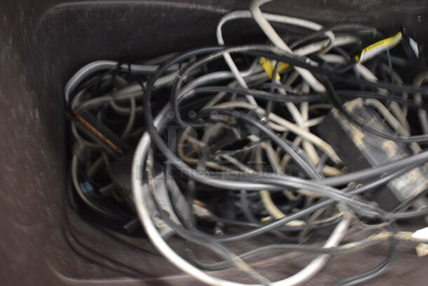 ALL ONE MONEY! Brown Poly Trash Can w/Various Wires and Cables. 20x11x30 - Image 4 of 4