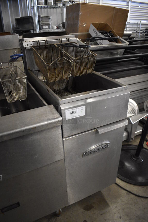 NICE! Imperial Model IFS-40 Stainless Steel Commercial Natural Gas Powered Deep Fat Fryer w/ 2 Metal Fry Baskets. 105,000 BTU. 15.5x31x46 - Image 2 of 7