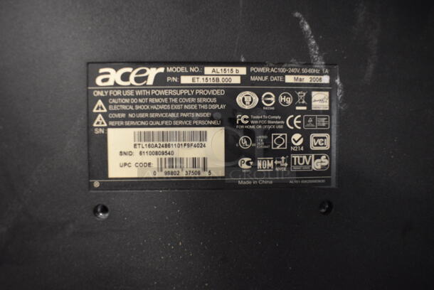 2 15" Acer Model AL 1515b Monitors.
2X Your Bid!  - Image 3 of 5