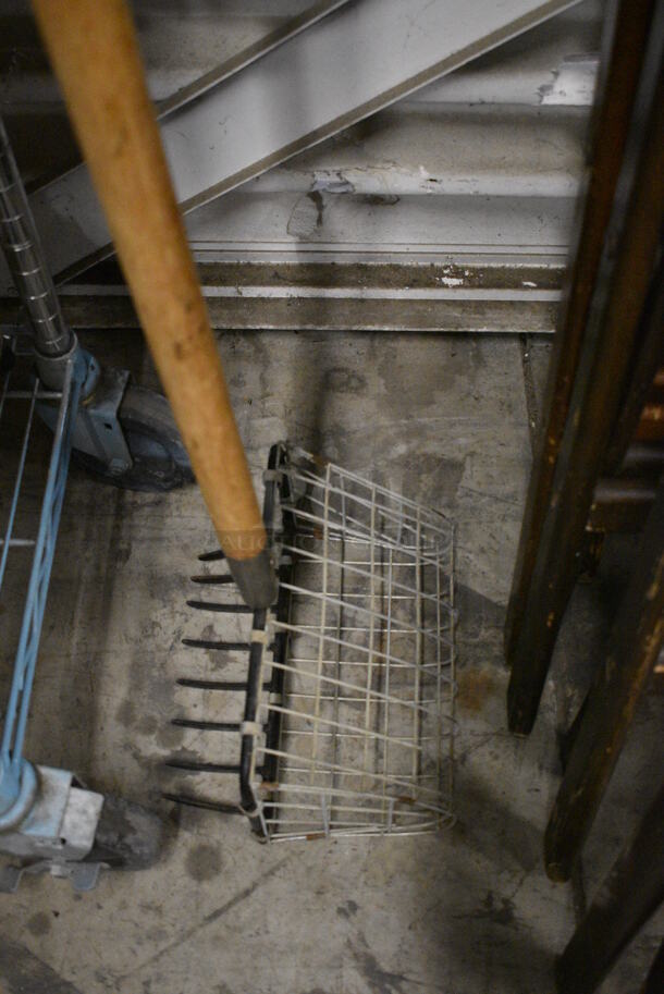 Metal Basket on Wooden Handle. 11x8x72 - Image 1 of 5