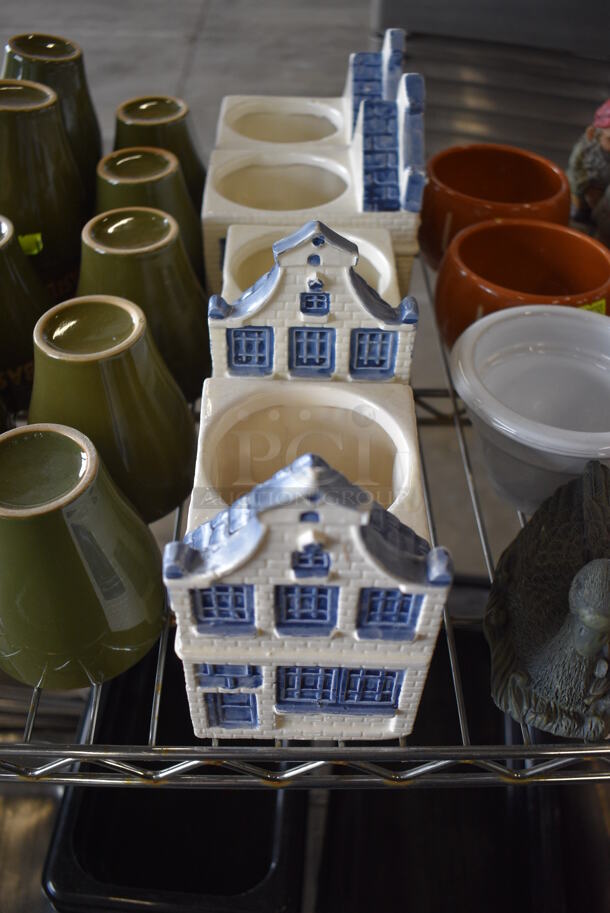 4 White and Blue Ceramic Holders. 3.5x4.5x6. 4 Times Your Bid! - Image 1 of 6