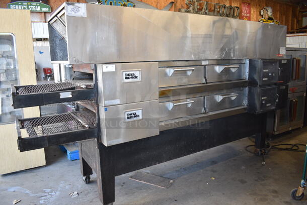 BEAUTIFUL! Pizza Pride Commercial Double Deck Conveyor Pizza Oven w/EconoVent Hood System. Belts are 118x34x18. Whole Unit is 140x44x56. 2x Your Bid!