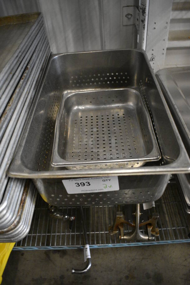 2 Stainless Steel Perforated Drop In Bins. 1/2x2, 1/1x6. 2 Times Your Bid! - Image 1 of 4