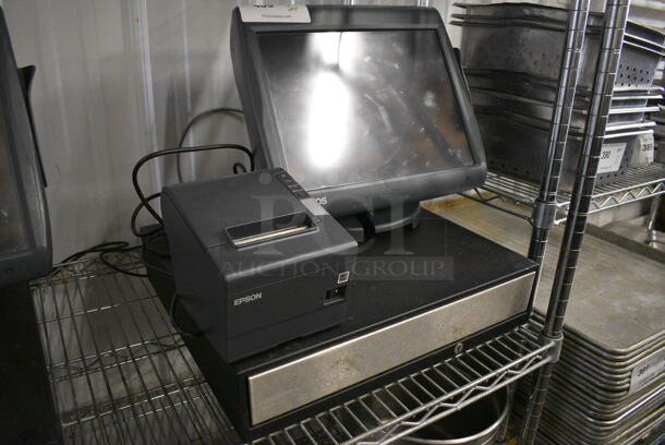ALL ONE MONEY! Lot of Micros 15" POS Monitor, Epson Model M244A Receipt Printer and Metal Cash Drawer! - Image 2 of 10