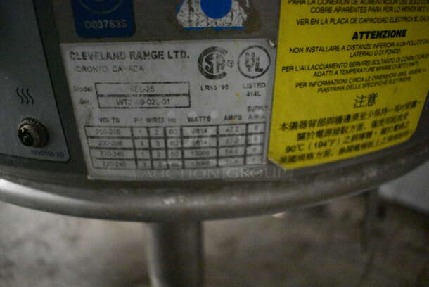 WOW! Cleveland Model KEL-25 Stainless Steel Commercial Floor Style 25 Gallon Kettle. 200-240 Volts, 1/3 Phase. 36x26x40. Tested and Working! - Image 8 of 10