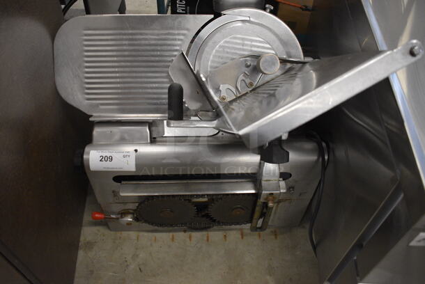 NICE! Globe Model 775L Stainless Steel Commercial Countertop Automatic Meat Slicer w/ Sharpening Blade. 115 Volts, 1 Phase. 26x26x30. Tested and Working!