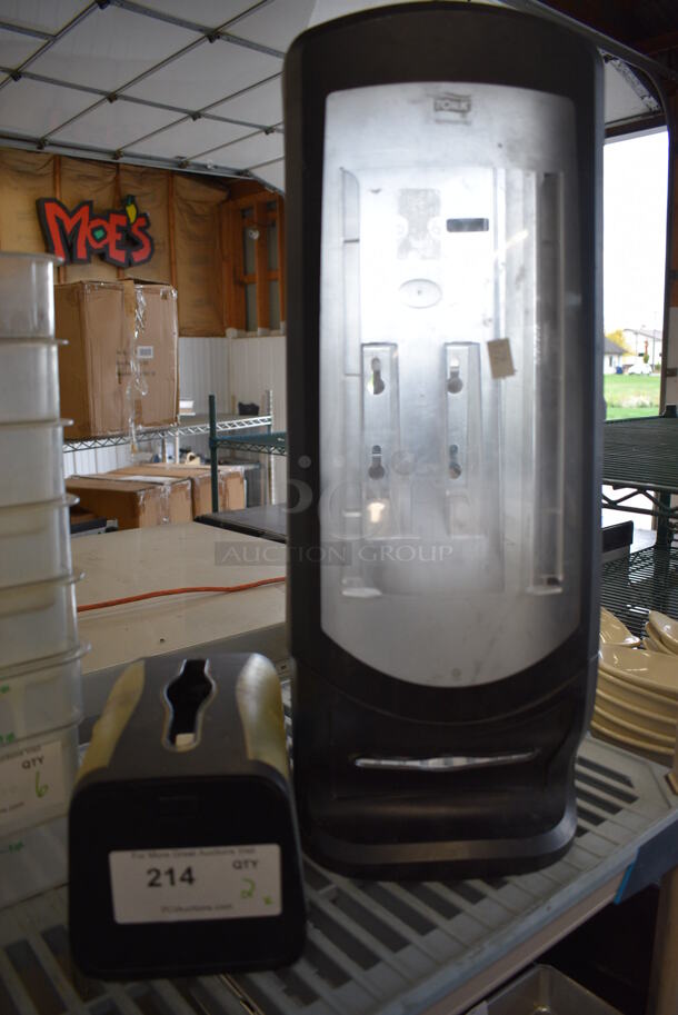 2 Various Black Poly Napkin Dispensers. 8x6x6, 9x9x24. 2 Times Your Bid!