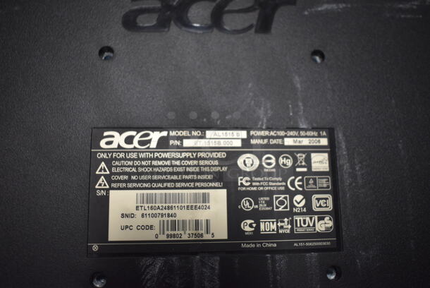 3 15" Acer Model AL1515b Monitors. 3x Your Bid - Image 2 of 5