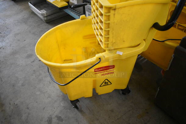 Yellow Poly Mop Bucket w/ Wringing Attachment on Casters. 16x22x36 - Image 3 of 5