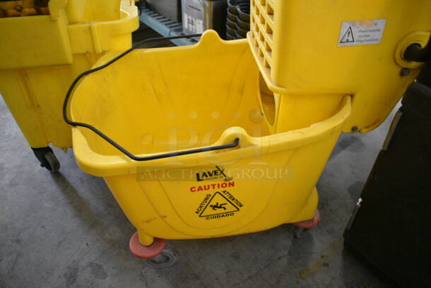 Yellow Poly Mop Bucket w/ Wringing Attachment on Casters. 15x25x34 - Image 3 of 5