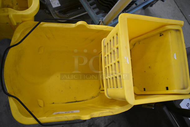 Yellow Poly Mop Bucket w/ Wringing Attachment on Casters. 15x25x34 - Image 4 of 5