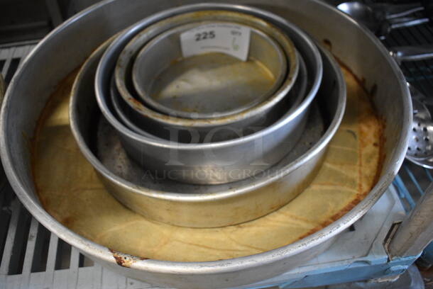 6 Various Metal Round Nesting Baking Pans. Includes 18.5x18.5x3. 6 Times Your Bid!