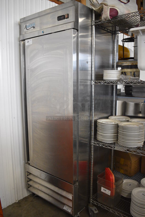 GREAT! Avantco Model 178CFD1RR Stainless Steel Commercial Single Door Reach In Cooler on Commercial Casters. 115 Volts, 1 Phase. 29x33x83. Tested and Powers On But Does Not Get Cold - Image 2 of 6