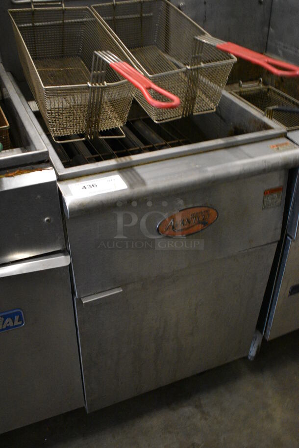 NICE! 2017 Anets Model FF518-P Stainless Steel Commercial 52 Pound Capacity Propane Gas Powered Deep Fat Fryer w/ 2 Metal Fry Baskets. 150,000 BTU. 21x34x46 - Image 2 of 7